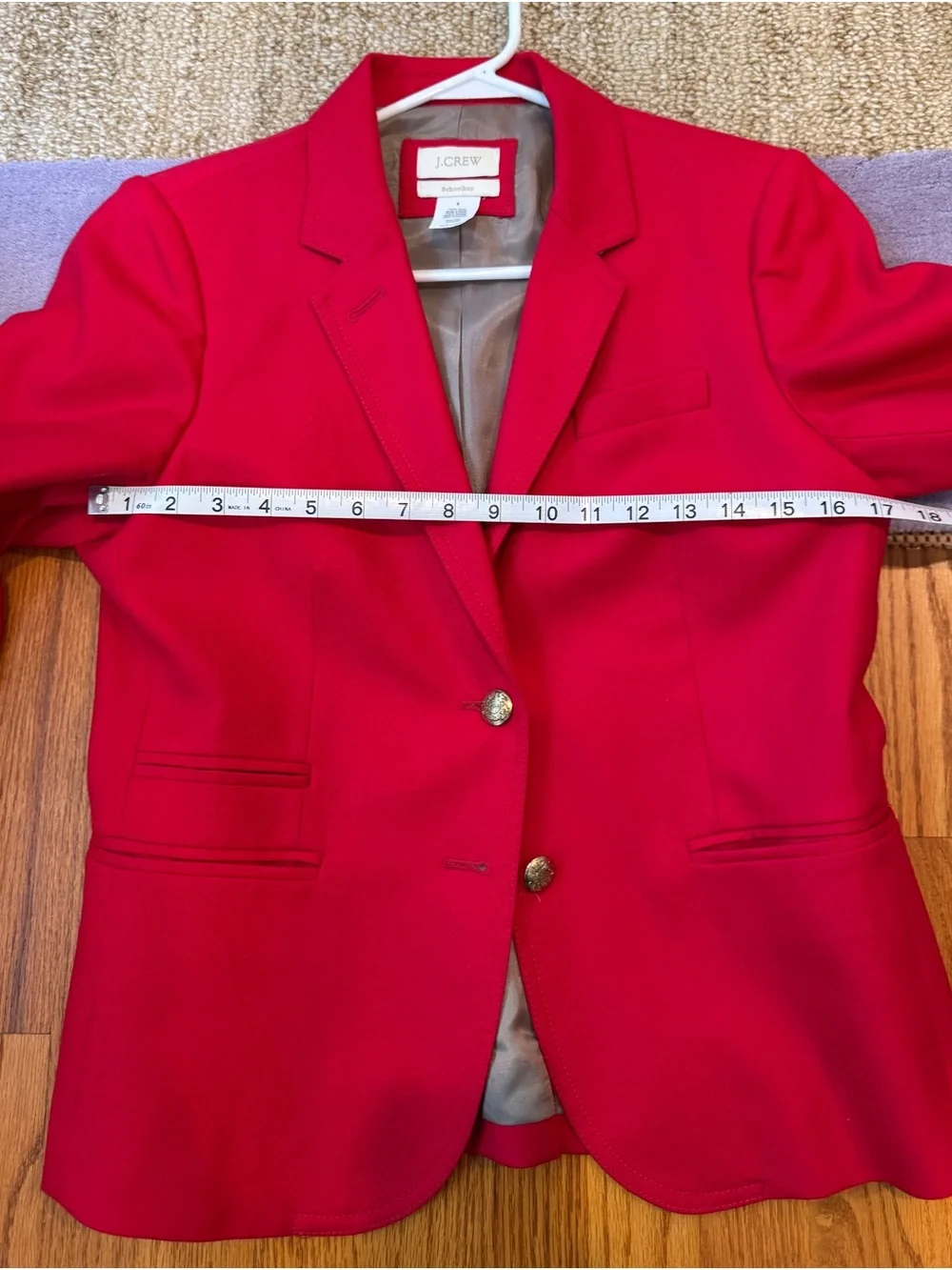 J. Crew Bright Red Tailored Blazer with Gold Buttons